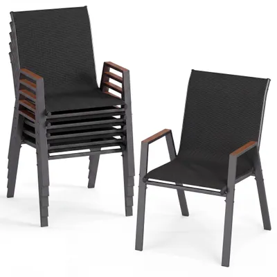 Immagine prodotto di Set di 6 sedie da giardino KOMFOTTEU, sedie impilabili in tessuto con schienale e braccioli, sedie da balcone con struttura in metallo, resistenti fino a 180 kg, ideali per l'esterno, per giardino, balcone e terrazza