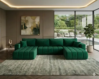Produktbild von CORNERO Ecksofa LARA U-Form PREMIUM mit Schlaffunktion und Bettkasten Couch Sofa U-Form Eckcouch Wohnlandschaft mit Schlaffunktion Grun