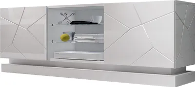 Produktbild von MIRJAN24 TV-Lowboard Qiu 160, Stilvoll TV-Schrank, Design, MDF-Platte (Weiß / Weiß Hochglanz, ohne Beleuchtung)