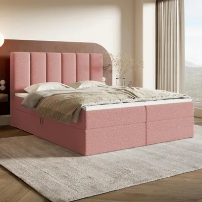 Produktbild von MOTIVENA Santiago Boxspringbett 180x200 Rosa Boucle (Catch Me 20), Taschenfederkern-Matratze (H3), Visco Topper (H2)