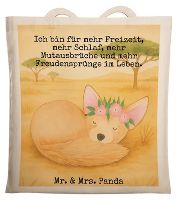 Produktbild von Mr. & Mrs. Panda Jutetasche Wüstenfuchs Blumen Design - Weiß - Geschenk, Wüste, Afrika, Blumenkranz, einkaufsshopper, totebag, Glücklich, Jutebeutel, Tasche, Tote Bag