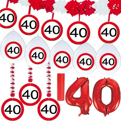 Produktbild von 40. Geburtstag Verkehrsschild Party Deko Set rot weiß Mann Frau Partyset