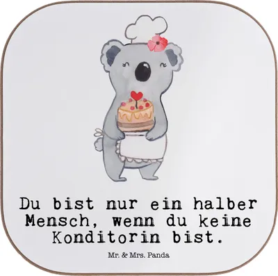 Produktbild von Mr. & Mrs. Panda Untersetzer Glas Konditorin Herz - Weiß - Geschenk, Confiseurin, gläseruntersetzer, Lustig, Tassenuntersetzer, Coaster, Tischschoner, Holzuntersetzer