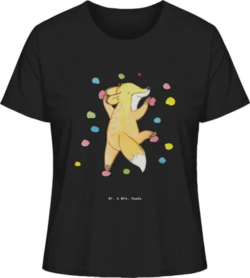 Produktbild von Mr. & Mrs. Panda Basic T-Shirt Damen Fuchs Bouldern Größe M - Schwarz - Geschenk, Oberteil, Baumwoll, Boulderhalle, Shirt, Klettern, Kletterhalle