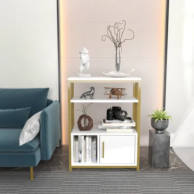 Produktbild von Skye Decor, Letos - White, Gold, Bücherregal, Weiß, 100 % MELAMINBESCHICHTETE SPANPLATTEN, 60 x 29,6 x 80 cm