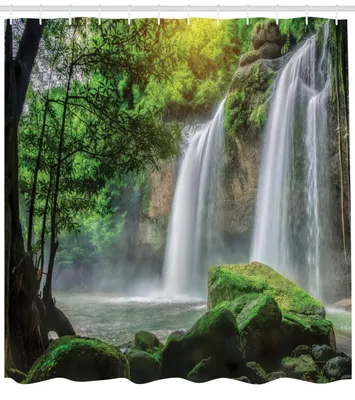 Produktbild von Abakuhaus Grün Duschvorhang, Wasserfall Natur Exotisch, mit 12 Ringe Set Wasserdicht Stielvoll Modern Farbfest und Schimmel Resistent, 175x180 cm, Weiß Grün