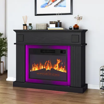 Produktbild von Elektrokamin 2000W Elektrischer Kamin mit Heizfunktion, 3D-Flammeneffekt, 24-Farben-LED, 100 x 26 x 80 cm, Schwarz