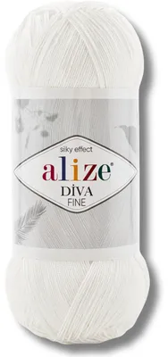 Image de Alize 1x 100g Diva Fine, fil uni, idéal pour le crochet et le tricot (blanc - 55)
