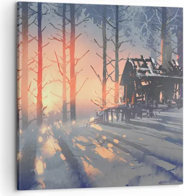 Produktbild von Bild auf Leinwand - Leinwandbild - Winter Wald Hütte - 60x60cm - Wand Bild - Wanddeko - Wandbilder - Leinwanddruck - Bilder - Kunstdruck - Wanddekoration - Leinwand bilder - Wandkunst - AC60x60-3854