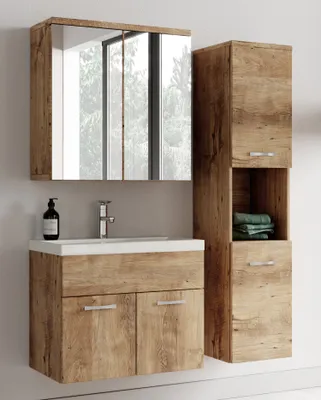 Immagine prodotto di Badplaats Set completo di mobili da bagno Montreal 60 x 35 cm Rovere castagno - Mobili da bagno con lavabo, armadio a specchio e mobile da bagno