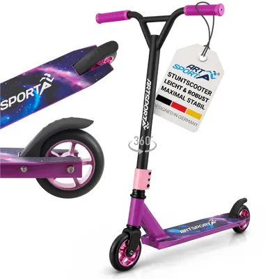 Produktbild von ArtSport Stunt Scooter Galactic Cruiser - Trick Roller für Kinder & Jugendliche - 360° Lenker, 100 mm Alu Räder - Tretroller Lila Schwarz