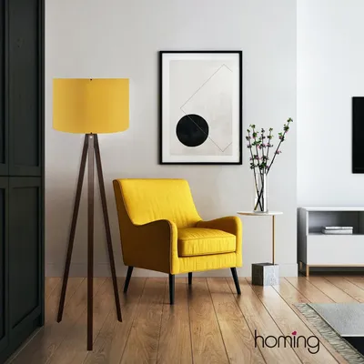 Produktbild von Opviq, Hochwertige Stehlampe, Gelb, 140 cm hoch | 100% MDF, PVC-Kappe, Durchmesser: 38 cm, E27 Fassung, Max 40 W | Skandinavisches Design, ideal für modernes Wohnen.
