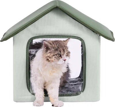 Produktbild von SucceBuy Erhöhtes, beheiztes Katzenhaus – Wasserdichter Outdoor-Katzenunterschlupf mit Heizkissen, einstellbarem Thermostat und Timer, Grün (Klein)