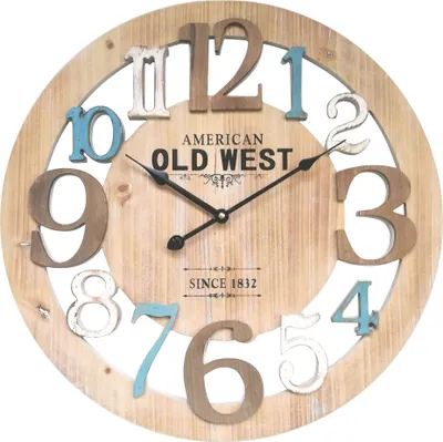 Image de Rebecca Mobili Horloge murale avec sculptures en bois blanc, brun et bleu ø 50 cm