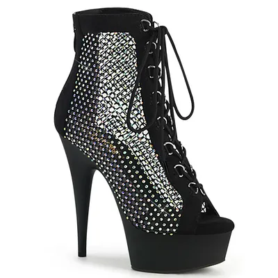 Produktbild von DELIGHT-600-33RM Pleaser High Heels Peep Toe Plateaustiefeletten schwarz Samt Matt