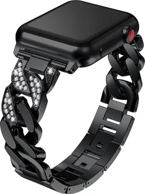 Produktbild von Armband für Apple Watch Series 8 7 6 5 4 3 2 1 SE - Diamond Edelstahl Ersatzarmband Band Armband - Schwarz - 42mm 44mm 45mm
