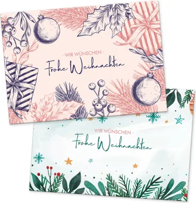 Produktbild von itenga 12 x Postkarte Grußkarte Frohe Weihnachten Zweige Mix mit 2 Motiven DIN A6 quer