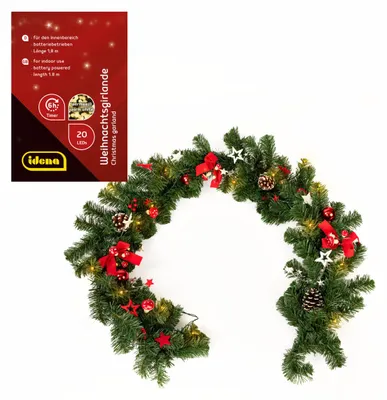 Produktbild von Idena Weihnachtsgirlande mit LED batteriebetrieben 6h Timer 180cm