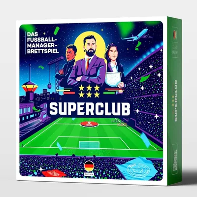 Produktbild von Superclub Fußballmanager Brettspiel Grundspiel für 2-4 Spieler ab 12 Jahren analoges Fußball Managerspiel ohne Bildschirm für Freunde und Familie