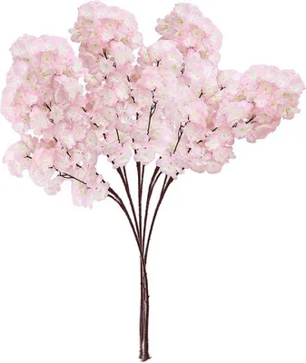 Imagen del producto de 5 ramas de flores artificiales de cerezo, color rosa claro, de 100 cm de largo, hechas de seda, para decoración