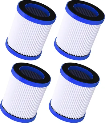 Four air filters arranged in a diagonal grid on a white background.