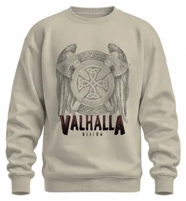 Zdjęcie produktu dla Bluza z kapturem "Valhalla Rising", mitologia wikingów, Odyn, kruki, symbol Valknut, kolor naturalny, rozmiar L
