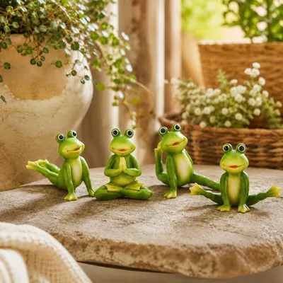 Produktbild von 4er Set "Yoga Frosch" 14 x 5 x 10 cm - wetterfestes Polyresin - Dekofiguren Yoga - Froschfiguren - Figuren Frosch