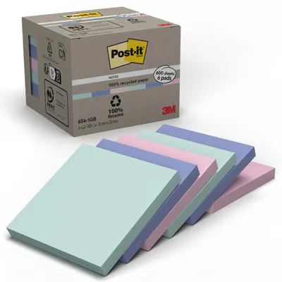 Produktbild von Post-it® Recycling Notes Farbenmix Haftnotizen 76x76mm 6 Blöcke 100 Blatt