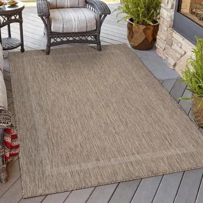 Produktbild von Homebyhome In- & Outdoor Teppich - Wetterfestes Flachgewebe in Sisal-Optik mit Bordüre, Küchenteppich, Terrasse, Wohnzimmer Grösse: 120x170 cm