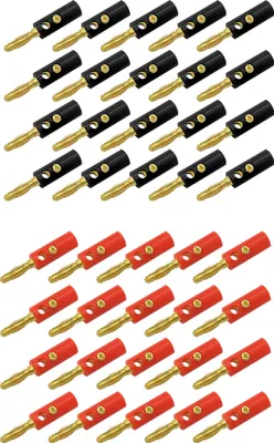 Produktbild von 40x ARLI Bananenstecker vergoldet bis 4mm² - 20x rot + 20x schwarz Set