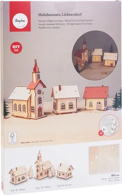 Produktbild von Holzbausatz-Lichterdorf, 84-tlg, inkl 3 LED Lichterketten,