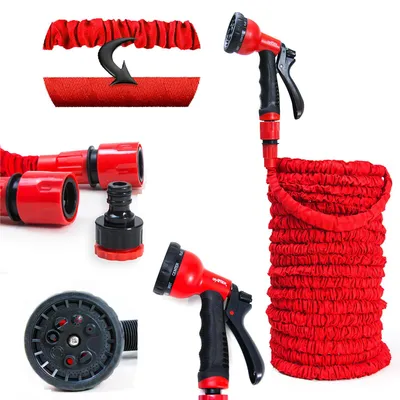 Produktbild von Grafner® 1/2" Flexibler Gartenschlauch 30 Meter rot inkl. 10 Funktionen Brause