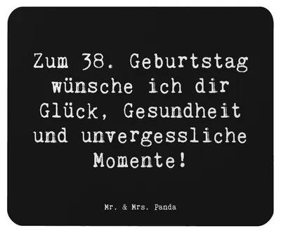 Produktbild von Mr. & Mrs. Panda Mouse Pad Spruch 38. Geburtstag - Schwarz - Geschenk, Happy Birthday, Liebe, Alter, Mauspad, mausteppich, mousematte, 38 Jahre, Glückwünsche, Wünsche