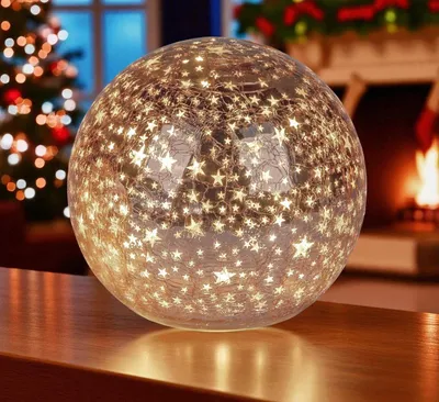 Produktbild von formano LED Deko-Kugel Sterne Rose-Gold 15cm Glaskugel Timer 6h/18h Herbst Deko
