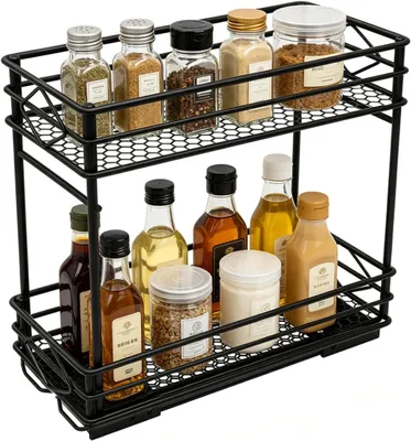 Productafbeelding van Uittrekbaar kruidenrek 26 x 11 x 21 cm, 2 niveaus, wielrails, voor keukenkast, 15 kg