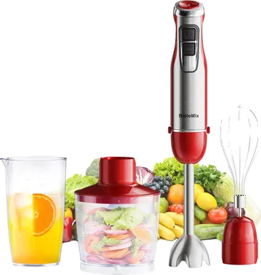 Obrázek produktu pro Ruční mixér, multifunkční se sekáčkem, 6 nastavení rychlosti, HB1200 RED, zástrčka EU, 4 v 1