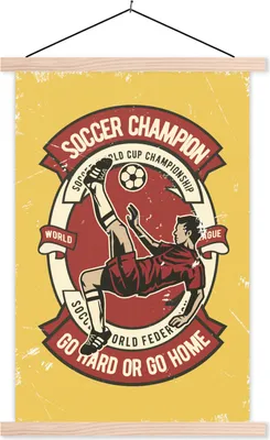 Produktbild von MuchoWow® Textilposter Fußball - Mann - Retro 60x90 cm mit holzfarbenen Rahmen - Textil