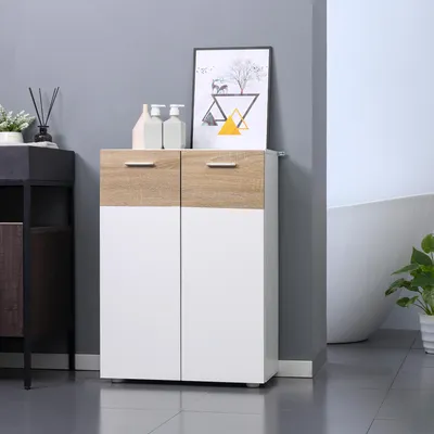 Image de Armoire de salle de bain avec 2 portes et étagères réglables, dimensions 60x30x85 cm, couleur blanche