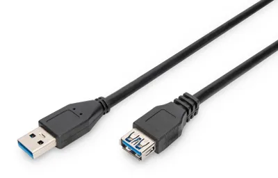 Zdjęcie produktu dla Digitus Przedłużacz USB-A, 3 m, 3 m, USB A, USB A, USB 3.2 Gen 1 (3.1 Gen 1), Męska/Żeńska, Czarny