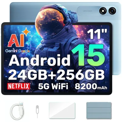 Produktbild von Tablet 11 Zoll Android 15 Gemini AI 24GB RAM + 256GB ROM 2TB TF 8200 mAh Akku 1920 1200 FHD IPS Widevide L1 Face ID PC Mode Octa-Core Gaming Tablet Grau