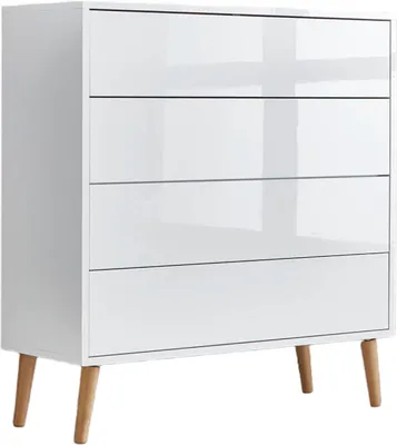 Produktbild von Schubkastenkommode / Kommode BEN 3 inkl. Holzfüße, weiß / weiß Hochglanz, (BxHxT) 79x88x33 cm