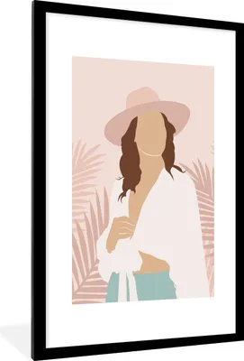 Produktbild von MuchoWow® Gerahmtes Poster Frau - Hut - Rosa 60x90 cm - Poster mit Schwarzem Bilderrahmen Wandposter Rahmen Foto Bilder - Dekoration - Wandposter Wohnzimmer - Hochwertig