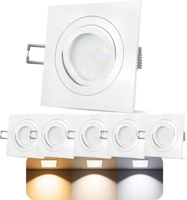 Produktbild von SSC-LUXon 6 Stück QF-2 Einbauleuchte LED GU10 weiß eckig schwenkbar - mit tauschbarem GU10 LED 3W drei einstellbaren Lichtfarben 3CCT 230V Deckenspot