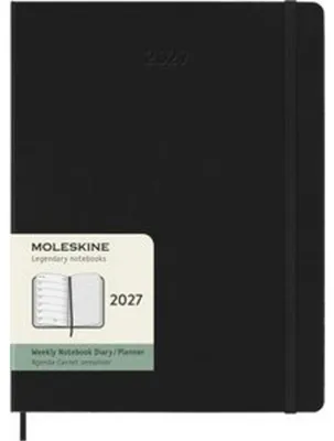 Image de Agenda Moleskine 2027, 12 mois, format XL, 1 semaine par page, pages lignées à droite, couverture rigide, noir