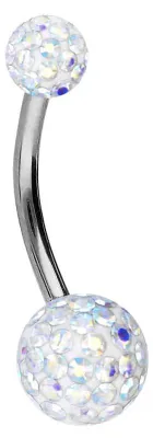 Produktbild von Bauchnabelpiercing Chirurgenstahl Bananabell EPOXY-KUGELN Farbe: Silber + Kristall: Regenbogen Stablänge: 12mm