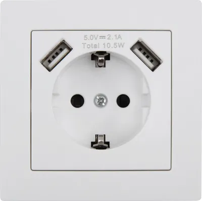 Produktbild von Schutzkontakt-Steckdose mit 2x USB McPower "Flair", 250V/16A, 5V/2,1A, UP, weiß