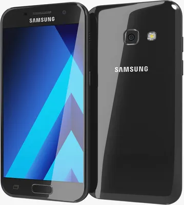 A black Samsung Galaxy A3 (2017) smartphone is shown from the front and back.