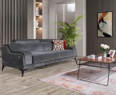 Produktbild von s Graues Textil Sofa Designer 3-Sitzer Wohnzimmer Dreisitzer