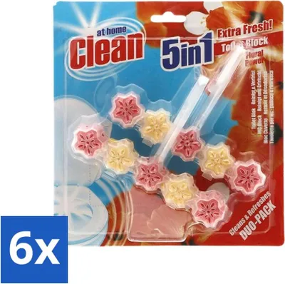 Produktbild von At Home - Clean - Toilettenblock - 5in1 Aktiv - Floral Power - Neutralisiert & Reinigt - 2 Blöcke - Vorteilspack - 6 Stücke