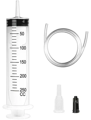 Image de Grande seringue en plastique de 250 ml, avec tube et bouchon